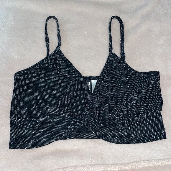 H&M Divided Knotted Shimmery Black Size Medium Tank Top - Picture 7 of 8